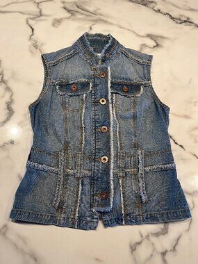 Jean Star Distressed Denim Vest Small
